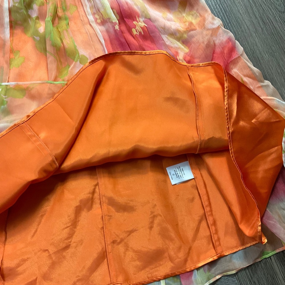 Laundry by Shelli Segal 100% Silk Watercolor Floral Dress Womens 4 Orange Pink - Picture 8 of 12